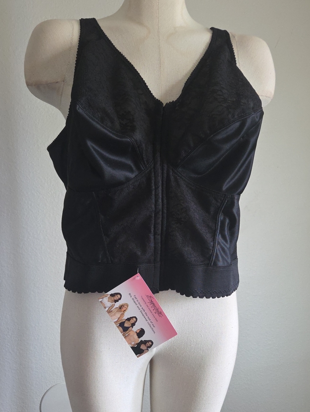 Black Longline Lace & Satin Shaping Camisole/Bra - Classic Support